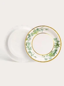 10pairs/set Paper Disposable Plate, Modernist Green leaf Pattern Disposable Dinner Plate For Household - Multicolor - View 5