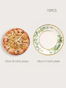 10pairs/set Paper Disposable Plate, Modernist Green leaf Pattern Disposable Dinner Plate For Household - Multicolor - View 3