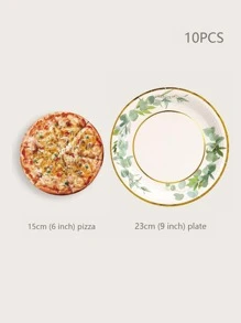 10pairs/set Paper Disposable Plate, Modernist Green leaf Pattern Disposable Dinner Plate For Household - Multicolor - View 4