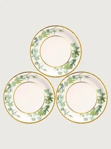 10pairs/set Paper Disposable Plate, Modernist Green leaf Pattern Disposable Dinner Plate For Household - Multicolor - View 1