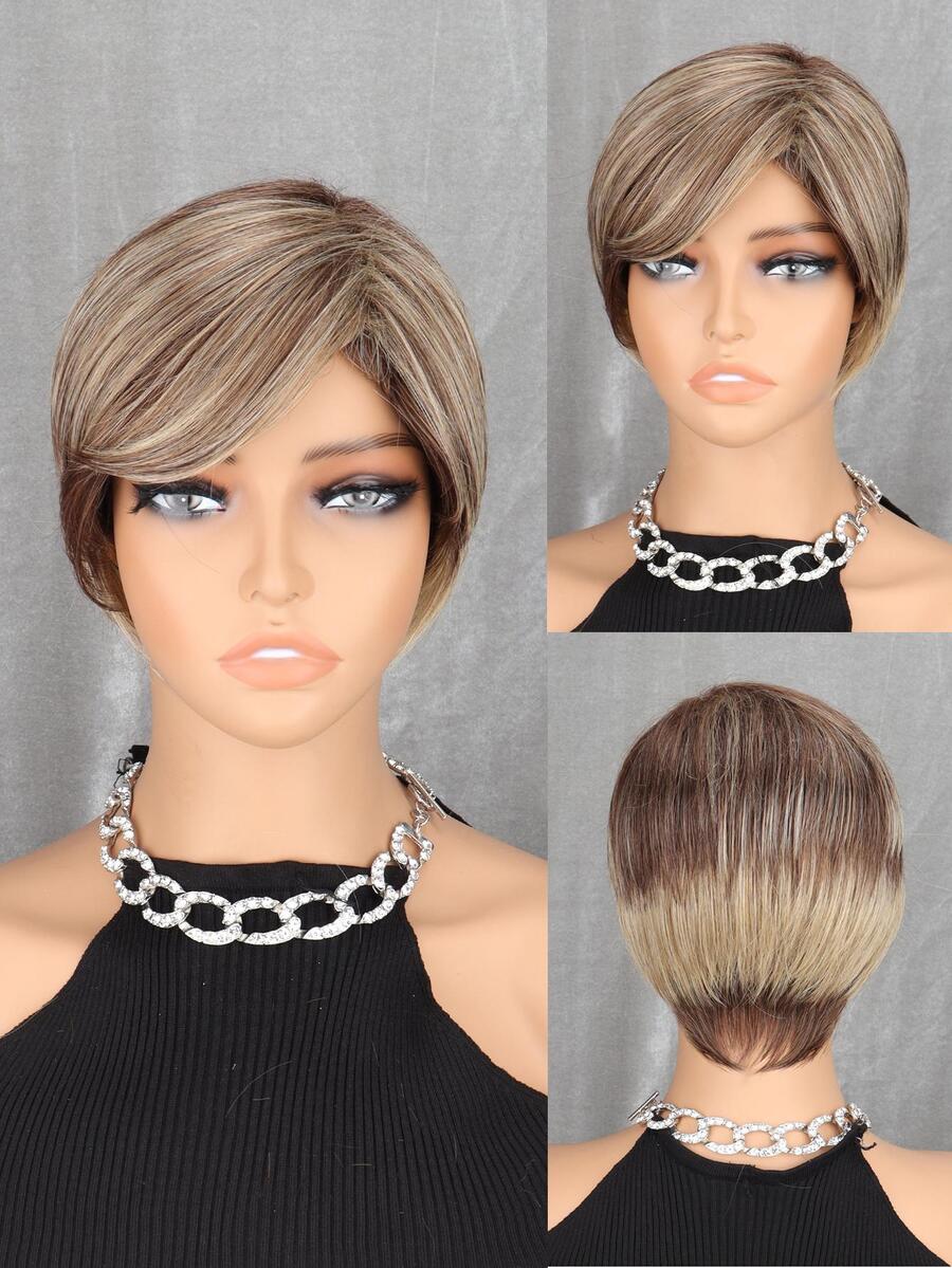 Peluca sintética corto recto con tupe - Multicolor - Ver 1