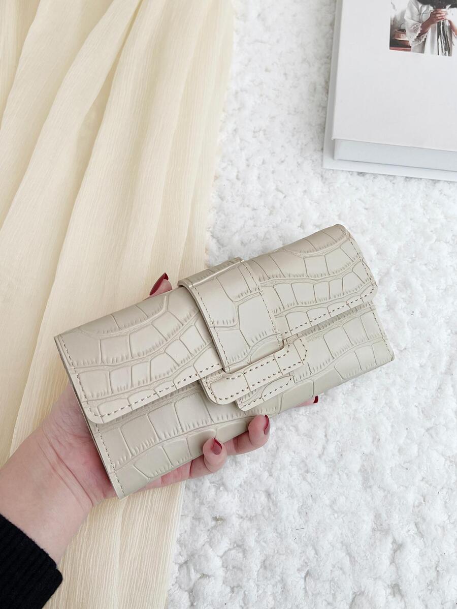 Cartera moderna para mujer de gran capacidad, con diseño de tipo billetera, cierre de cremallera, compartimentos para tarjetas de crédito y efectivo, acabado de textura de cocodrilo, ideal para uso diario, trabajo, escuela, viajes, o como regalo en ocasiones especiales como el Día de los Enamorados, Día de la Mujer, Día del Maestro, etc. - Beis - Ver 1
