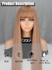 Peluca sintética extra larga recto con tupe - Marrón - Ver 2