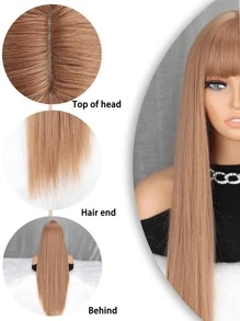 Peluca sintética extra larga recto con tupe - Marrón - Ver 4