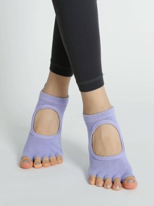 脚趾和脚背露出 5 指低帮防滑舒适瑜伽袜，室内运动防护袜 - 淡紫色 - 查看 4