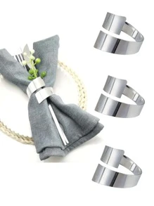 2pcs Simple Napkin Ring, Silver Stainless Steel Napkin Buckle For Dining Table - Silver - View 1