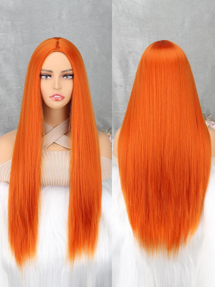 Long Straight Synthetic Wig - Orange - View 1