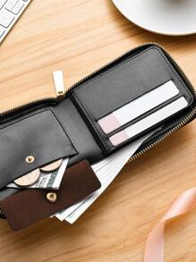 Monrenton New Short Style Women's Zipper Card Wallet, Student Coin Purse - Black - View 3