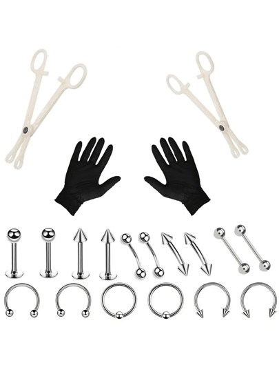 16pcs/set Stainless Steel Body Ring Popular Piercing Body Jewelry Gift For Women & Men