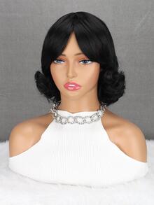 Short Body Wave Synthetic Wig With Bangs - Black - View 8
