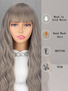 Long Body Wave Synthetic Wig With Bangs - Grey - View 4