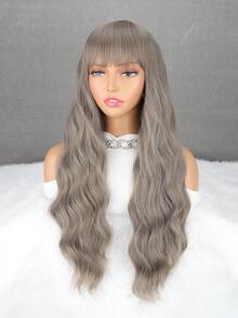 Long Body Wave Synthetic Wig With Bangs - Grey - View 8