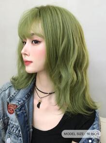 7JHH WIGS 女士中长卷发绿色假发齐肩波浪假发，齐刘海，合成蓬松自然发质假发，适合女孩圣诞节角色扮演派对圣帕特里克节使用 14 英寸/43 厘米 - 綠色 - 查看 4
