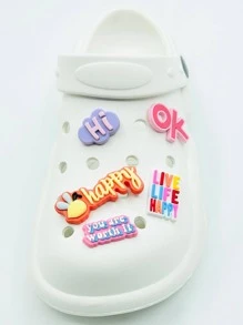 5入組字母設計鞋合成樹脂可愛配件適用於洞洞鞋 - 粉色 - 查看 2
