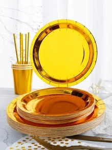 10入組金色一次性盤子婚禮用圓形紙質一次性盤子 - 彩色 - 查看 1