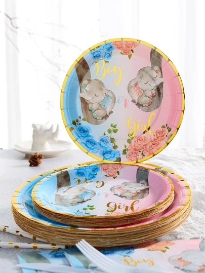 10 Stücke/Set Einweg Essteller, 7/9 Zoll Geschlecht offenbaren Elefanten Partyteller, Neugeborenen Babyparty Kuchentisch Babyparty Dekorationen für Jungen oder Mädchen, blau rosa Baby Einweg Pappteller für Sie oder Ihn
