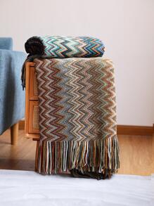 1入組流蘇裝飾蓋毯家居裝飾用針織滌綸裝飾蓋毯 - 黃色 - 查看 3