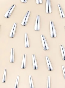 用 24 片长棺材银镜纯色假指甲、1 片胶带和 1 个指甲锉来提升您的外观，按压式指甲，美甲用品，指甲 - 彩色 - 查看 4