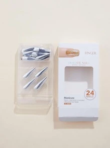 用 24 片长棺材银镜纯色假指甲、1 片胶带和 1 个指甲锉来提升您的外观，按压式指甲，美甲用品，指甲 - 彩色 - 查看 7