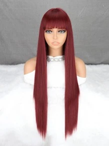 Peluca sintética largo recto con tupe - Burdeos - Ver 7