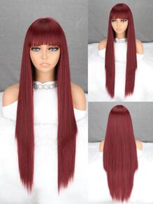 Peluca sintética largo recto con tupe - Burdeos - Ver 2