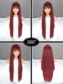 Peluca sintética largo recto con tupe - Burdeos - Ver 4