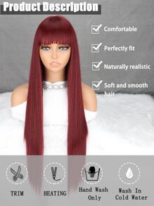 Peluca sintética largo recto con tupe - Burdeos - Ver 3