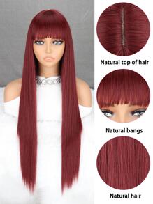 Peluca sintética largo recto con tupe - Burdeos - Ver 5