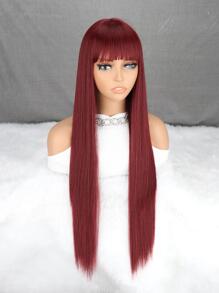 Peluca sintética largo recto con tupe - Burdeos - Ver 8