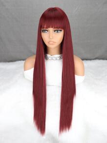 Peluca sintética largo recto con tupe - Burdeos - Ver 9