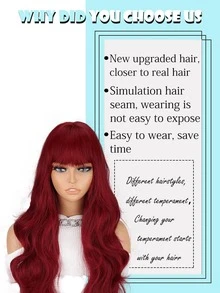 Peluca sintética largo rizado con tupe - Burdeos - Ver 4