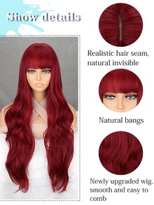 Peluca sintética largo rizado con tupe - Burdeos - Ver 2