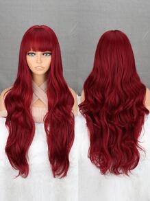 Peluca sintética largo rizado con tupe - Burdeos - Ver 1