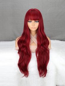 Peluca sintética largo rizado con tupe - Burdeos - Ver 6