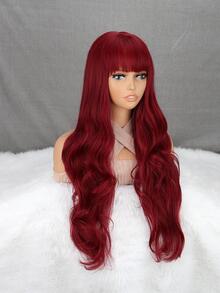 Peluca sintética largo rizado con tupe - Burdeos - Ver 8