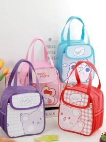 MOKA 1pc Cartoon Graphic Lunch Bag, Cute Polyester Reusable Lunch Bag For Office Work School Picnic Beach - Blue - View 2