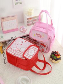 MOKA 1pc Cartoon Graphic Lunch Bag, Cute Polyester Reusable Lunch Bag For Office Work School Picnic Beach - Blue - View 3