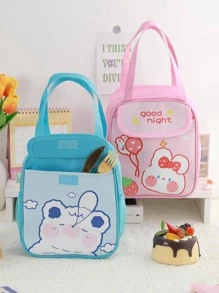 MOKA 1pc Cartoon Graphic Lunch Bag, Cute Polyester Reusable Lunch Bag For Office Work School Picnic Beach - Blue - View 10