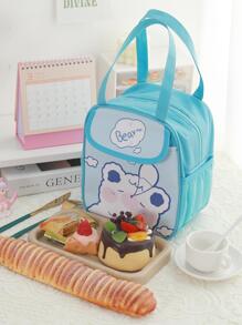 MOKA 1pc Cartoon Graphic Lunch Bag, Cute Polyester Reusable Lunch Bag For Office Work School Picnic Beach - Blue - View 9