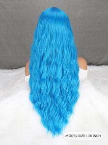 女性藍色26英寸合成長波浪帶劉海耐高溫纖維假髮,日常穿著,cosplay新年派對聖誕節