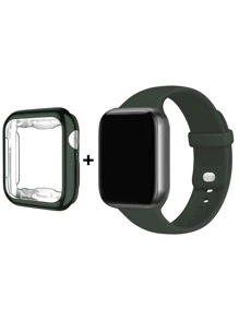 1pc Silicone Watchband & 1pc Case Compatible With Apple Watch - Dark Green - View 1