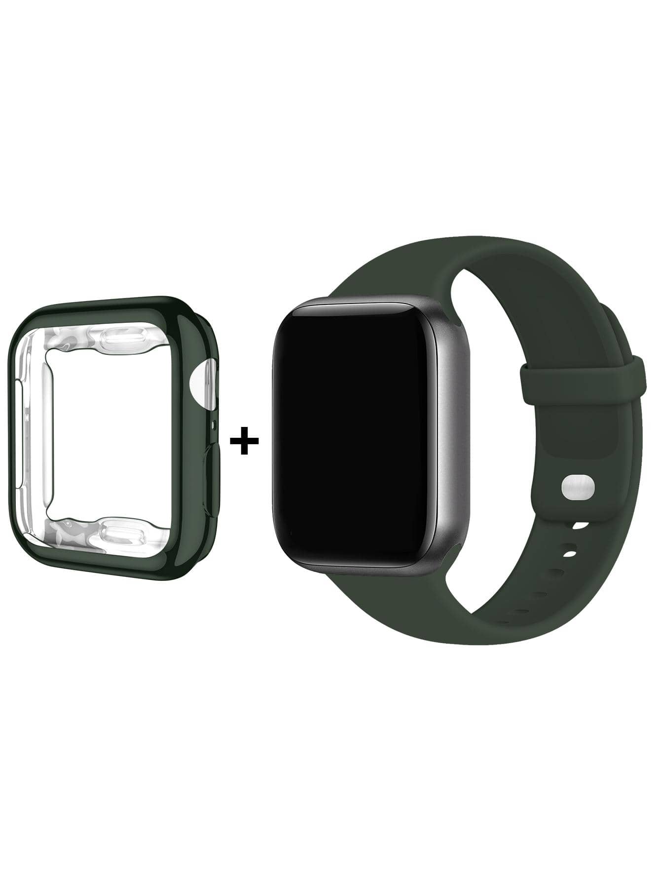 1pc Silicone Watchband & 1pc Case Compatible With Apple Watch - Dark Green - View 1