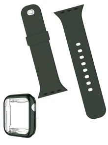 1pc Silicone Watchband & 1pc Case Compatible With Apple Watch - Dark Green - View 2