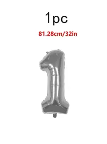 1pc 32-Inch Number Shaped Aluminum Balloon For Birthday Party Decoration, - Silver - View 6