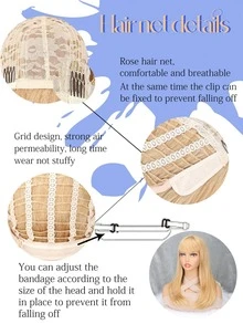 長款直筒人造假髮帶劉海 - 金色 - 查看 3