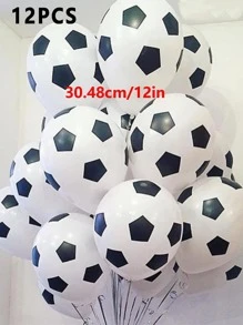 12pcs 12 Inch Soccer Balloon, Black-And-White Latex Balloon For Birthday Party - 黑與白 - 查看 4