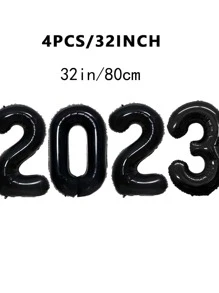 4 piezas 32 pulgadas globo número 2023 - Negro - Ver 3