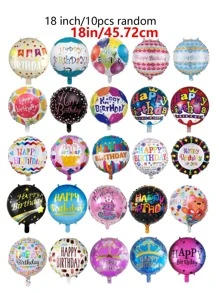 10 piezas de globos de patrones aleatorios, globos de PE de 18 pulgadas para fiesta de cumpleaños, vuelta al colegio, Día de San Valentín - Multicolor - Ver 3