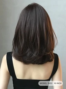 7JHH WIGS Short Black Bob Wig With Bangs,Dark Brown Shoulder Length Wigs Natural Synthetic Heat Resistant Fiber Layered Curly Wigs For Women Daily School Use 16 Inch