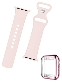 2 cái/bộ Dây đeo thể thao tương thích với Apple Watch Band 38mm 40mm 41mm 42mm 44mm 45mm 49mm, Dây đeo silicon mềm chống nước đầy màu sắc và linh hoạt Tương thích với Apple Watch Apple Watch Series 9 Ultra 8 7 6 5 4 3 2 1 SE Nam nữ, Vỏ tương thích với Apple Vỏ đồng hồ, Miếng bảo vệ màn hình có độ nhạy cao HD mềm với TPU Toàn bộ vỏ bảo vệ chống rơi - Màu Hồng baby - Xem 2
